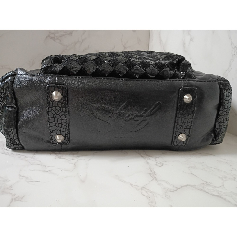SHARIF Vintage Black Leather Satchel w/ Braided Strap - Picture 3 of 11